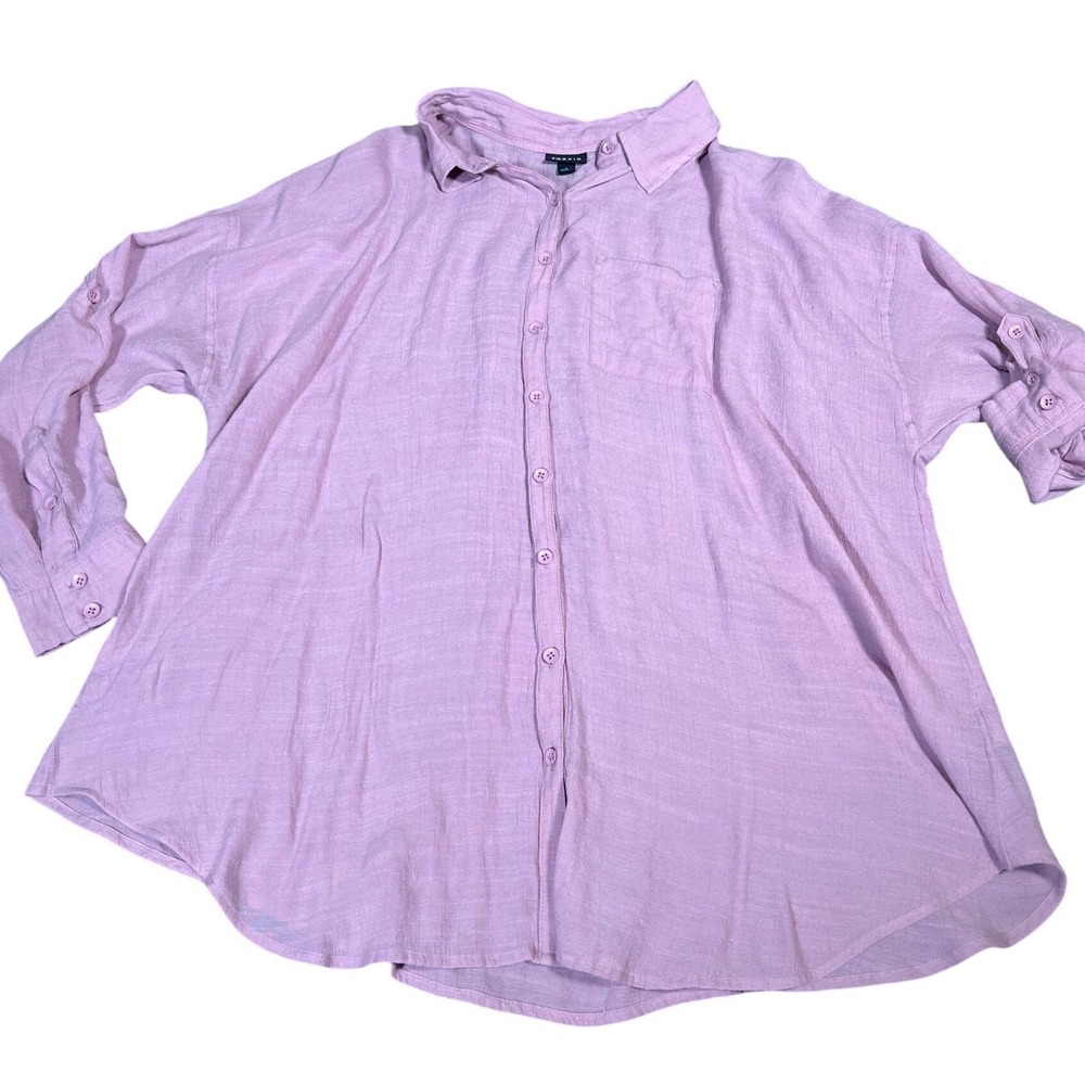 Torrid Shirt Womens 1X Purple Gauze Button Down Tab Sleeve Textured Plus Size